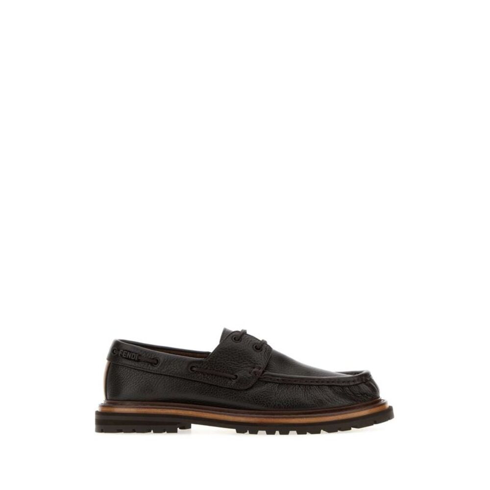 Fendi Men Dark Brown Leather Pequin Loafers